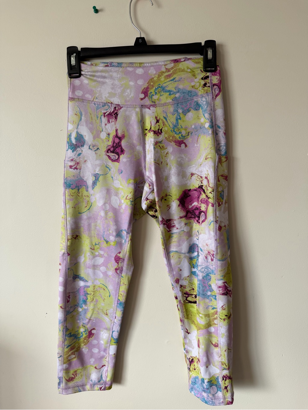 Tek Gear Pastel Marble Print Leggings With Yellow And Purple Accents